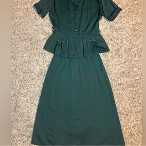 Dark Green Peplum Maxi Dress with Button Detail